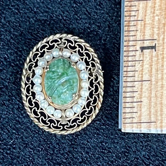 Rare WINARD Vintage Elegant Jade and Pearl Brooch/Pendant - Picture 4 of 9
